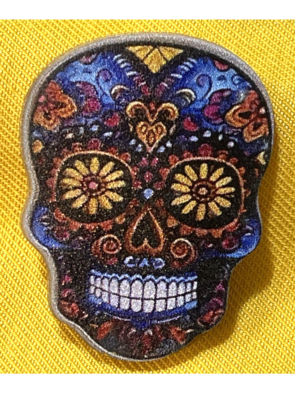 NWOT Multicolor Sugar Skull Brooch Lapel Pin Acrylic 2D Flat Skeletons & Skulls